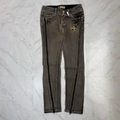 y2k グランジ ロック スキニー サイドシップ デザインデニム ウォッシュド