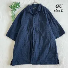 GU✨️ジーユー(L)エンブロイダリーオープンカラーシャツ 5分袖