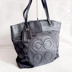 COACH コーチ トートバッグ ジュリア オプアート シグネチャー ブラック