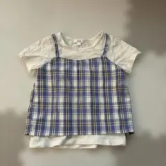 a.v.v／Tシャツ　半袖　チェック柄／青　白／110cmのサムネイル