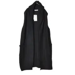 SALE 新品タグ付き F 黒 フード ロング ニット ベスト レディース
