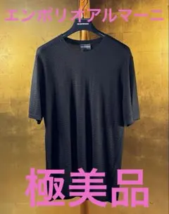 【エンポリオアルマーニ】極美品定価73,000円折柄ニットネイビーXL EMPORIO ARMANI エンポリオアルマーニ メンズクルーネックニット