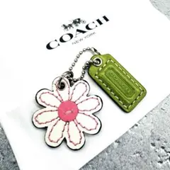 希少COACHコーチ 花形フラワーレザーキーホルダータグ