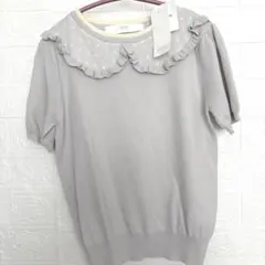 tocco closet トッコクローゼット ドット柄襟付き半袖ニット グレーのサムネイル