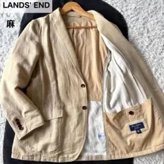極美品　ランズエンド　テーラードジャケット　麻　アンコン　ベージュ　AB6のサムネイル