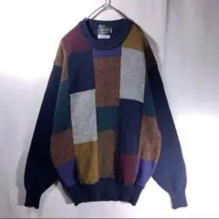 90s 日本製 古着 シェットランドセーター ウール ニット デザインニット