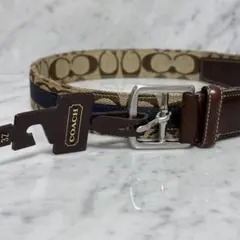COACH コーチ ベルト シグネチャー キャンバス ネイビー ストライプ 本革