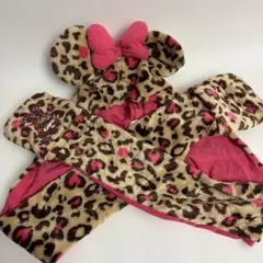 ディズニー　ミニー　ヒョウ柄　ピンク　ファンキャップ　マフラーキャップ