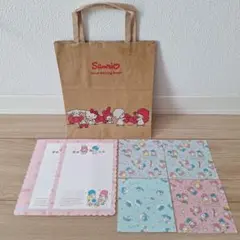 リトルツインスターズ レター箋&昭和レトロ折り紙、紙袋セット