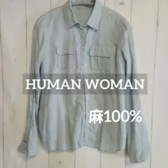 HUMAN WOMAN　リネン長袖シャツ ライトブルー　Mのサムネイル