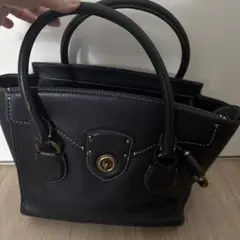 黒レザー ハンドバッグ ホワイトステッチ