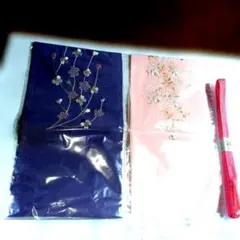 紫色 ピンク美しい花柄刺繍 半襟帯締めセット新品未使用品