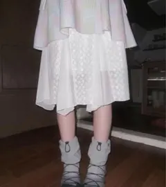 douchidouchi メッシュ フラワー フレア スカート ホワイト