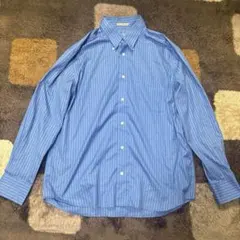 90s Eddie Bauer 白タグ　ストライプシャツ　長袖　青　メンズ　L