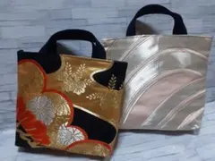 クリスマスセールハンドメイド帯リメイクバックトートバッグ2点No.761