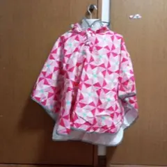 ピンク 幾何学模様 フード付きポンチョ