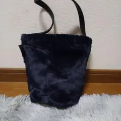 Demi-Luxe BEAMS　ネイビー ファー ハンドバッグ