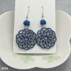 ハンドメイド【水引】ピアス　青×ベージュ