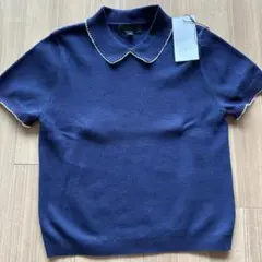 試着のみZARA ネイビー レース半袖ニットポロyori