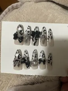 レオパード柄リボンネイルチップ 10個セット