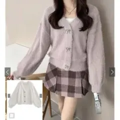 GRL ビジューリボンフェザーニットカーディガン