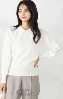 【新品】a.v.v アーヴェヴェ　丸首　襟付き　レ一スカラ一ニット アイボリー