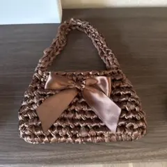 ブラウン リボン付きハンドバッグ