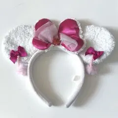 ディズニー ミニー ピンク ホワイト リボン レース イヤリング カチューシャ