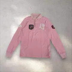 A334 Abercrombie & Fitch ピンク長袖 ポロシャツ 刺繍L