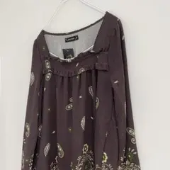 27 婦人服 ペイズリー柄 ダークブラウン 長袖 チュニック Mサイズ タグ付！