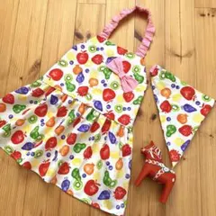 着脱簡単★ 子供エプロン 120 〜 130 エプロンドレス風☆ 三角巾セット
