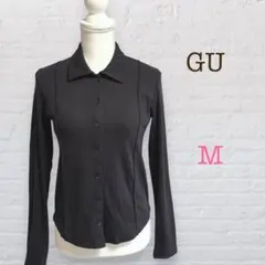 ジーユー/リブポロカーディガンQ/グレー/長袖カットソー/トップス/羽織り