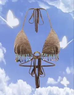 ビーズ装飾付きブラウンビキニ新品