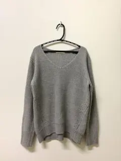 chocol raffine グレー Vネック ラメ入りニット