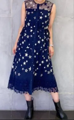 Diagram スターカットワーク 星刺繍チュールワンピース ネイビー 38