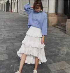 韓国ファッション♥ガーリー/フリル段スカート♡Ｌ