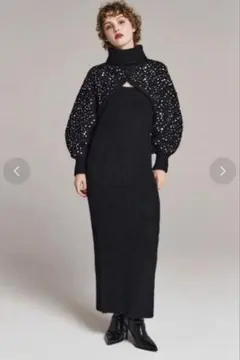 EIMY ISTOIRE クラックスパンコールニットワンピース(ブラック)