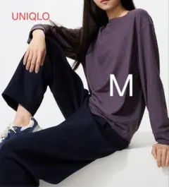 UNIQLO ソフトニットフリースクルーネックT M パープル