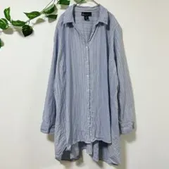 ストライプ シャツワンピース 4XL ロールアップ袖 大きいサイズ ゆったり