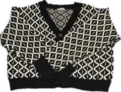 ダイヤモンドパターン Vネックカーディガン　白黒