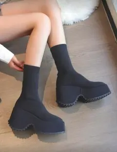 厚底ソックスブーツ ブラック 22.5〜23センチ