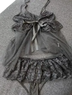 グレー フリル付き ネグリジェセット