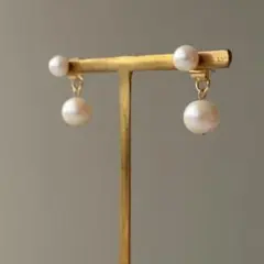 14kgf淡水パールピアス*パール付きバックキャッチの2wayピアス フォーマル