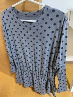 水玉 點點 洋裝 抓皺 落肩 長袖 古著 寬鬆上衣 灰色