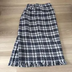 チェック柄フリンジタイトスカート M