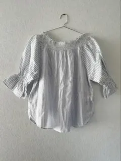 ローリーズファーム ストライプ オフショルダー シャツ ブラウス