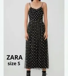 ZARA 小花柄 刺繍 チュール ワンピース ブラック S キャミ