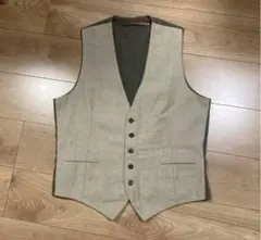【美品】ジレ ベスト ノースリーブ チョッキ ベージュ Vネックベスト