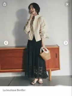 La boutique BonBon コットンレースティアードマキシスカート　黒のサムネイル