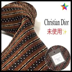 未使用・タグ付き✨クリスチャンディオール ネクタイ ストライプ ブラウン